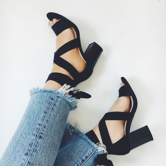 Kyleigh Black Vegan Suede Lace Up Wrap Heel - Picture 3 of 8